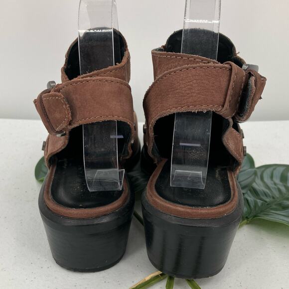 M4d3 Brown Silver Black Studded Leather Buckle Block Heel Alexa Bootie Boot Shoe - Picture 6 of 13